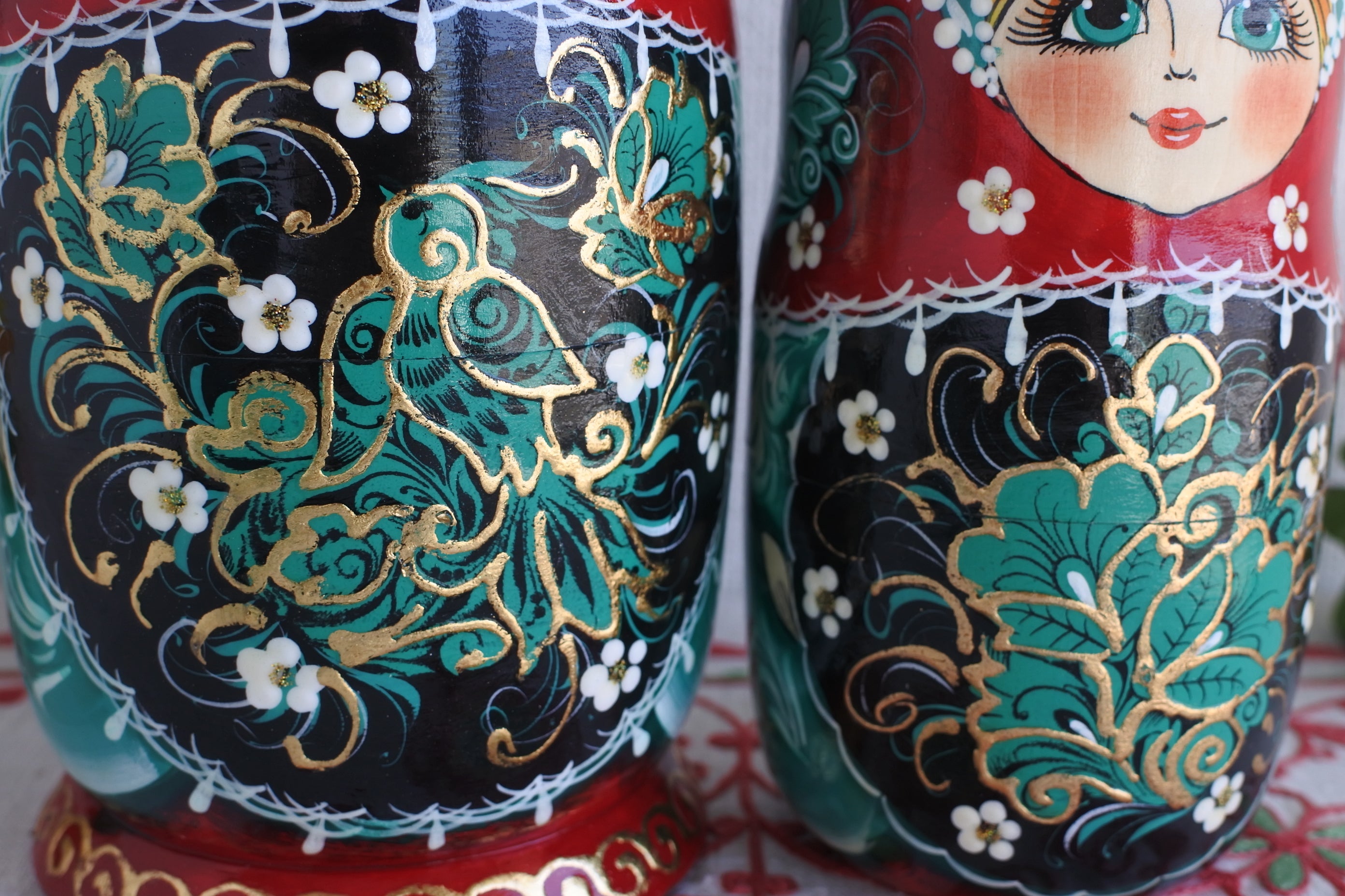 マトリョーシカ 7ピース ロシア民芸品 グリーン 小鳥 ロシア雑貨いりえ