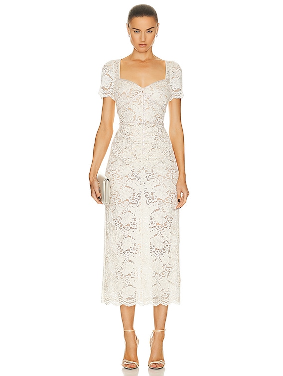 self-portrait Cord Lace Midi Dress in Cream | FWRD