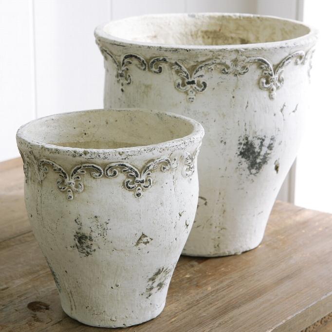 植木鉢 おしゃれ アンティーク 陶器鉢 ブランシェジャーポット大小2点