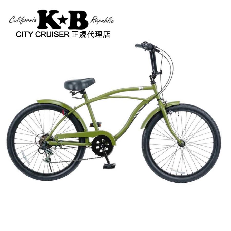 自転車 24KB-6SPEED マットカーキー レインボー ビーチクルーザー 24