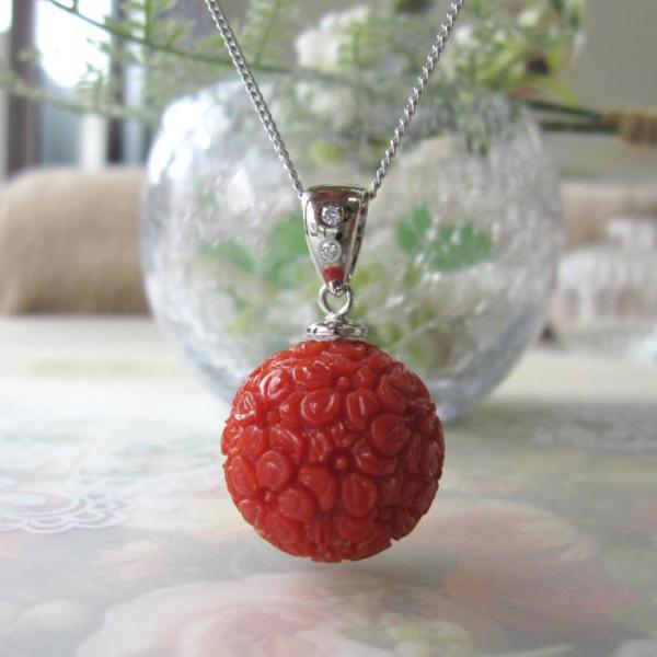 赤珊瑚 ペンダントトップ PGの台 赤珊瑚 ペンダントトップ PGの台 赤