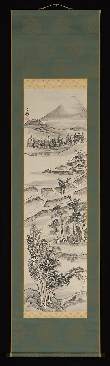 真景図 富士人物図 池 大雅 池大雅南画家 古昔庵好斎 大倉好斎 札付掛軸