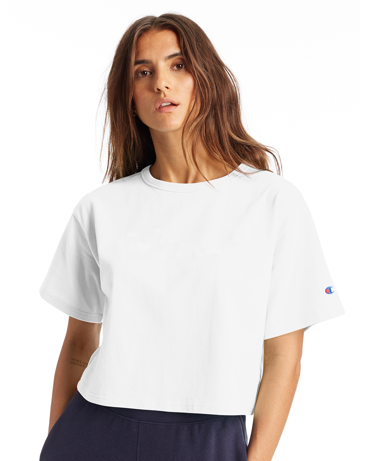 Champion Women's Cropped Reverse Weave T Shirt T453 W White | Jiffy