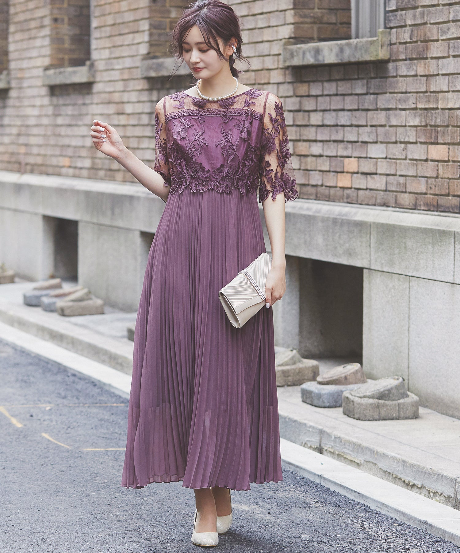 オーナメント刺繍レースドレス AIMERエメ パーティードレスMサイズ