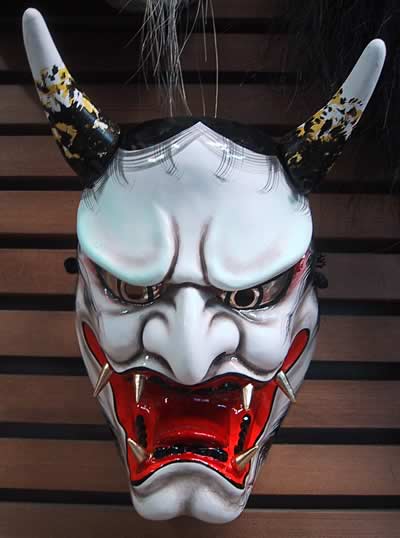 日下義明作 石見神楽 広島神楽 神楽面 姫 神楽面 鬼 面（神楽