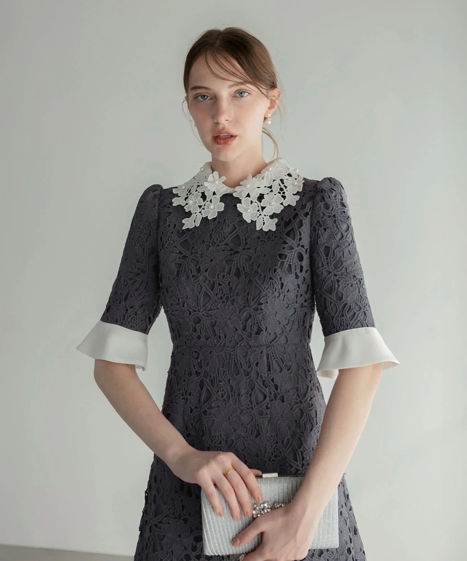 当日発送】花柄レースカラースパンコールAラインドレス/パーティー