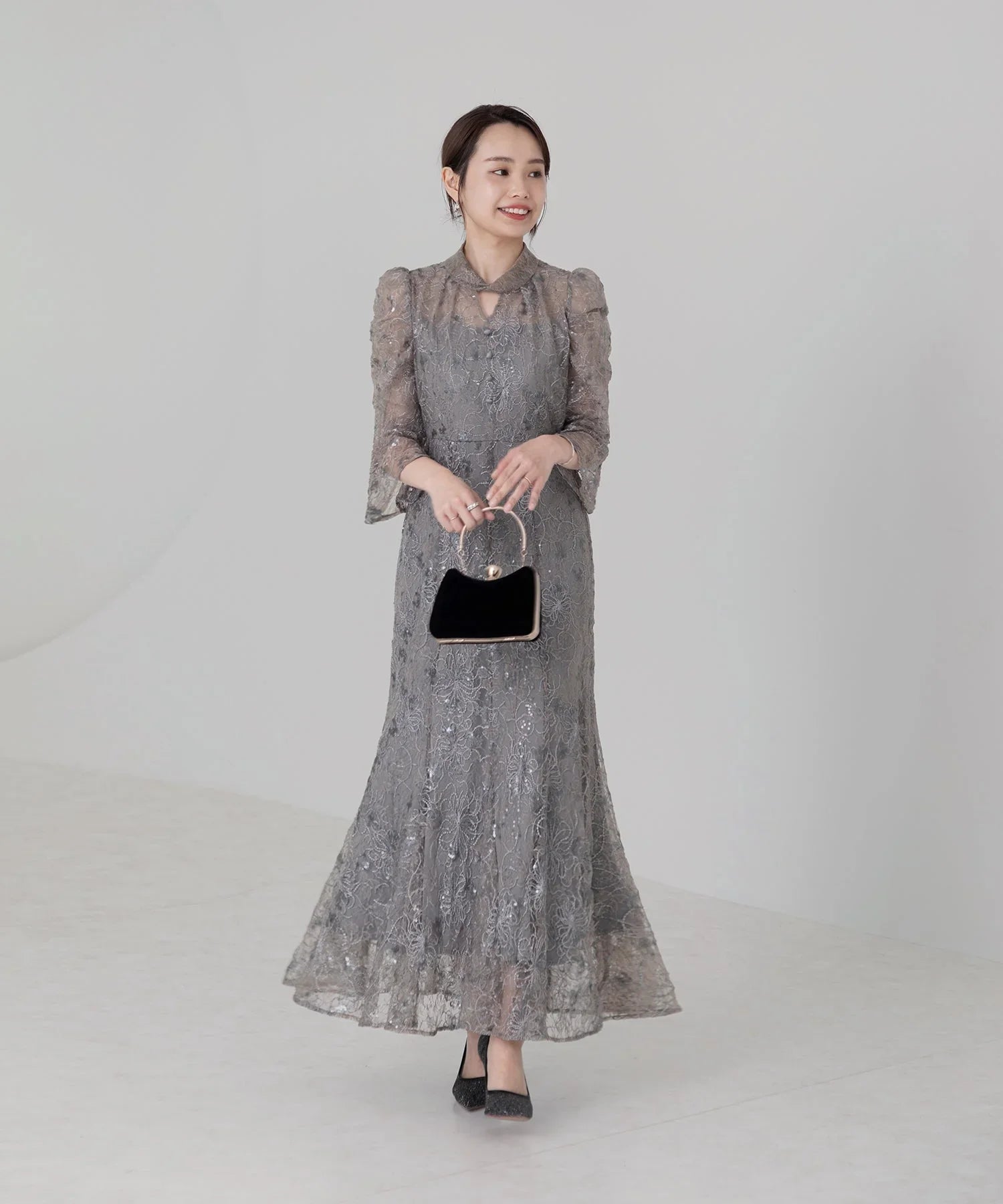 LEJA 花柄リボンパフスリーブマーメイドワンピースドレス S LEJA 花柄