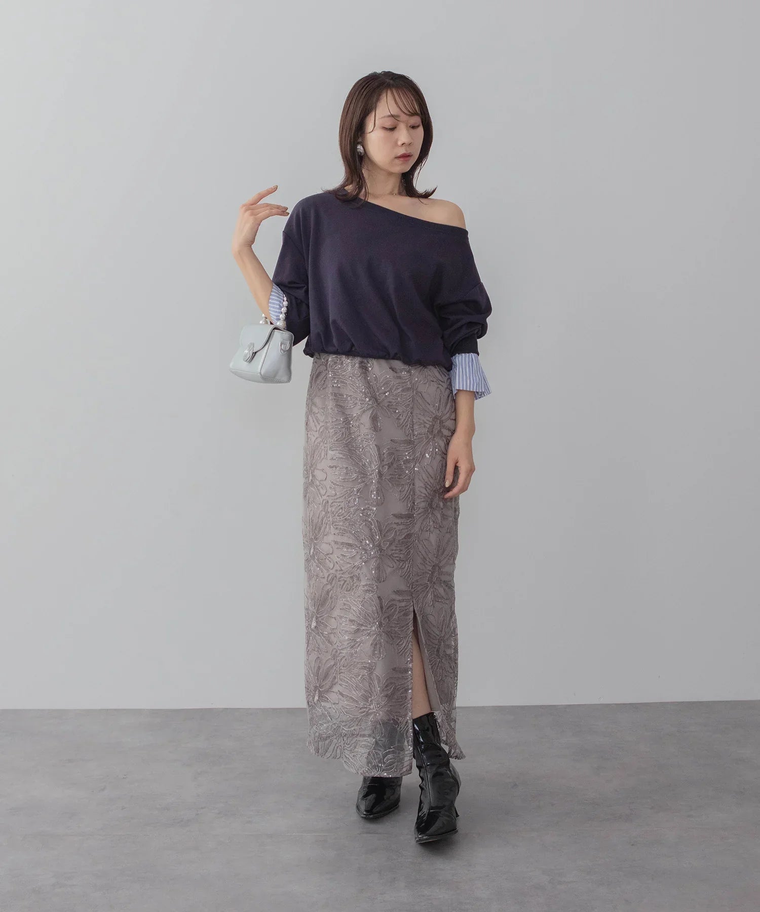 一部当日発送】フリルチュールスリーブリボンIラインワンピースドレス