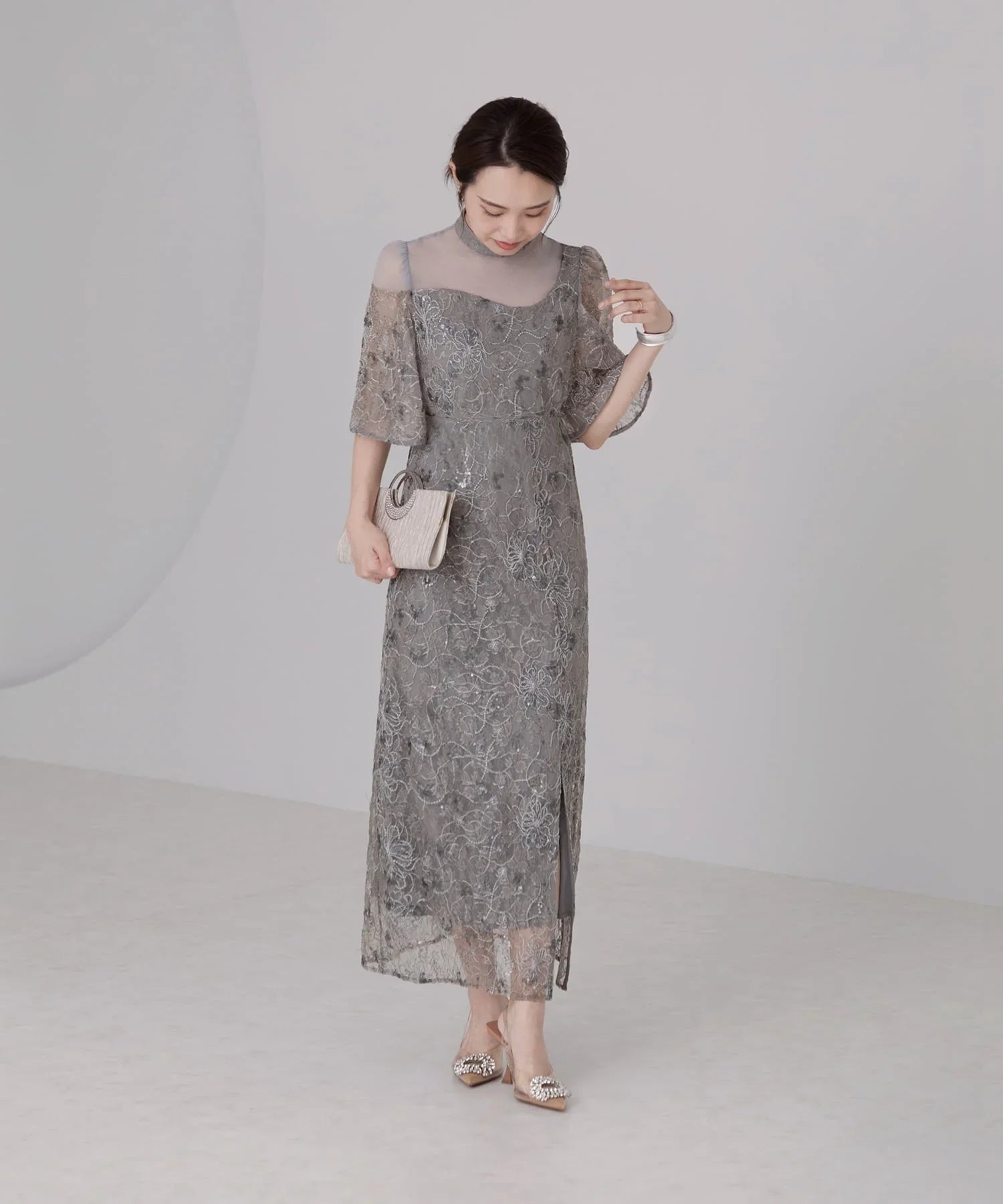 当日発送】シアースパンコールベロアIラインワンピース結婚式ドレス