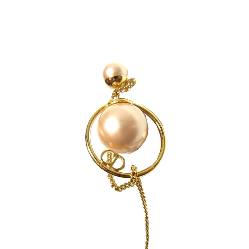 Dior パール付きゴールドピアス CDロゴ×フェイクパールピアス ゴールド