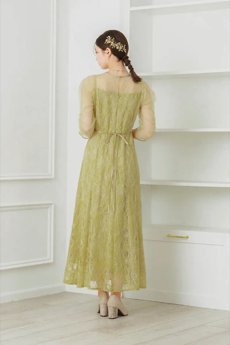 イエローのギャザースリーブレースドレス | Dorry doll | M | 結婚式