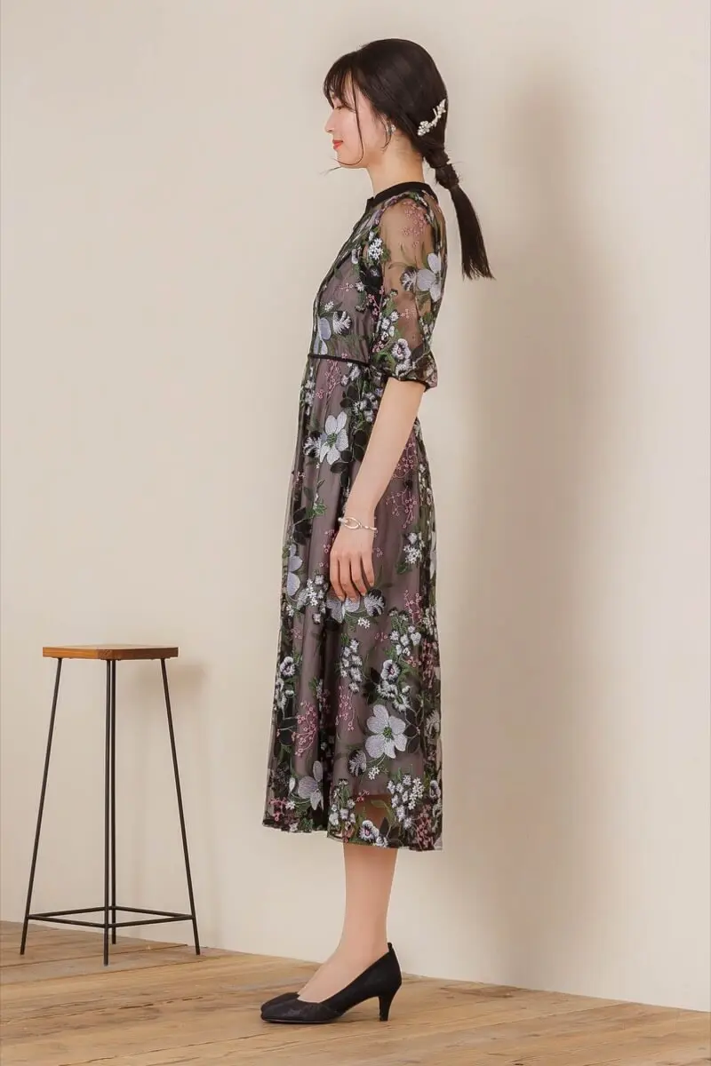 ブラックのフラワーエンブロイダリードレス | Dorry doll | M | 結婚式