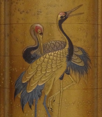 黒塗蒔絵荒波に岩鷹図印籠桃の根付 [B28159] 黒塗蒔絵荒波に岩鷹図印籠