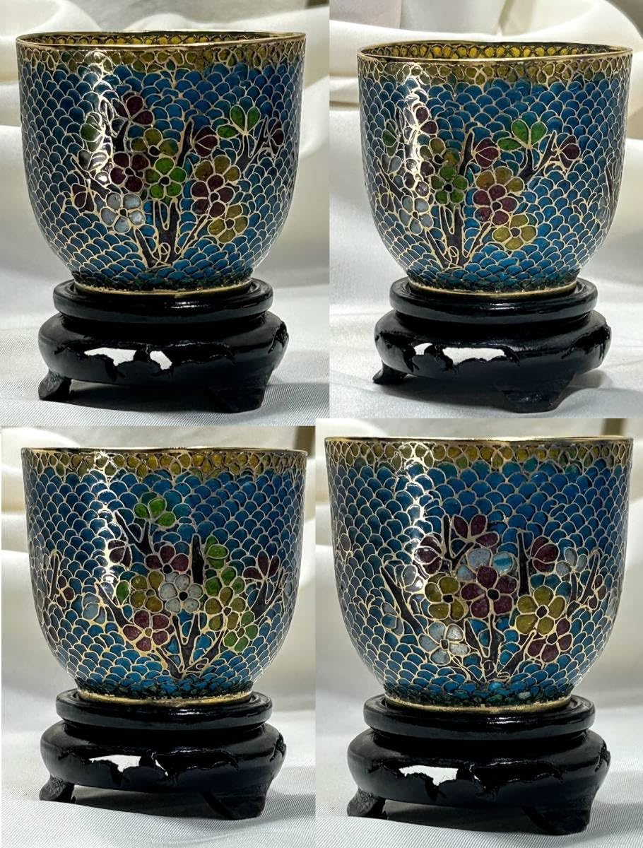 清朝末期 中華民国時代 中国七宝 七宝焼 ガラス工芸 お猪口 中国古美術