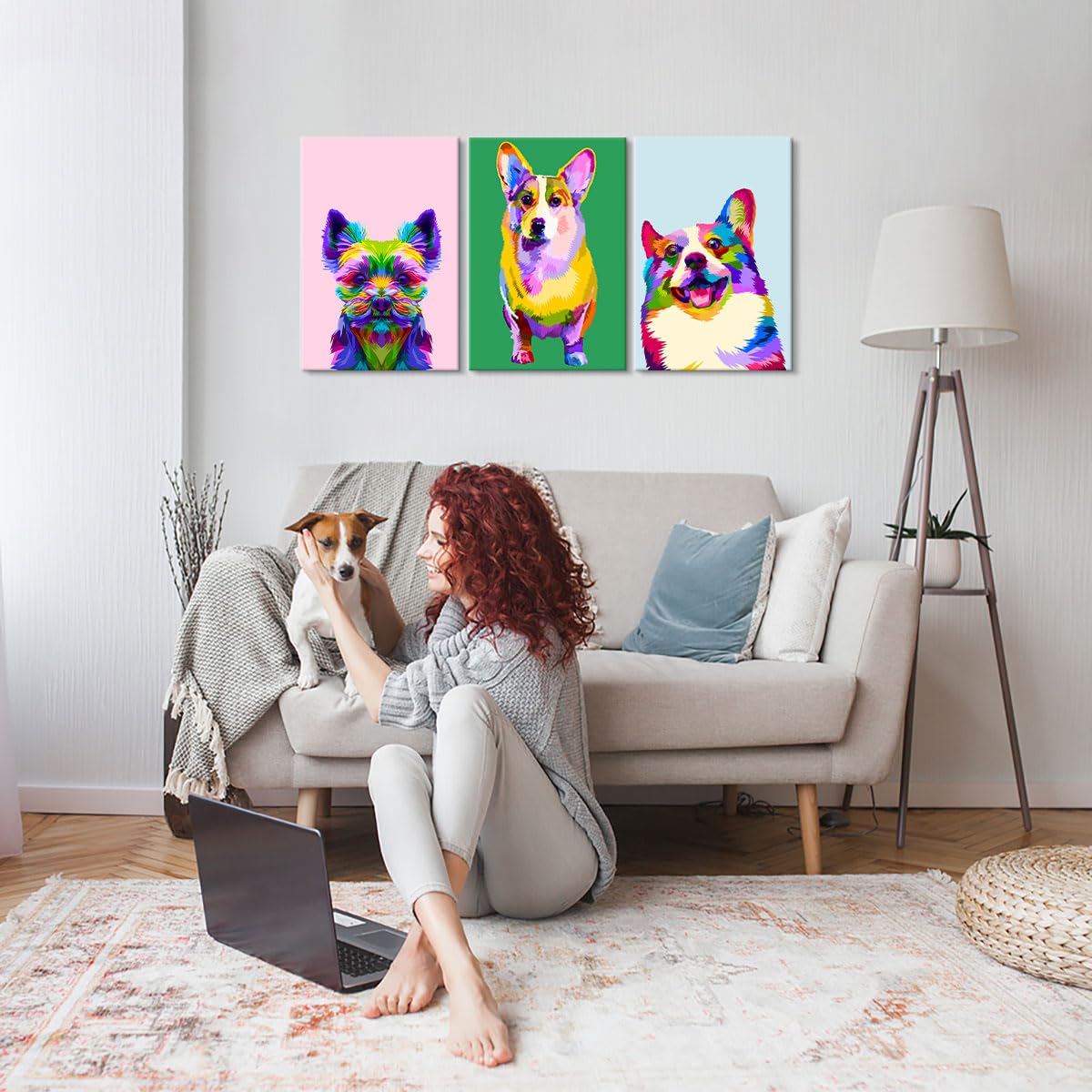 リビングハウス】カラフルな犬のポップアート絵画60×60 リビングハウス