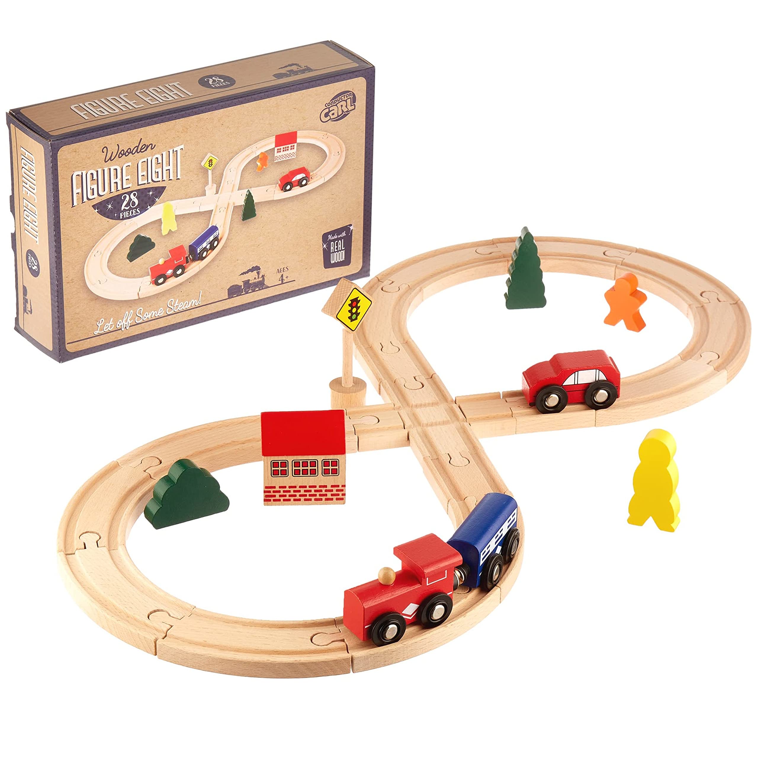 Amazon | Figure 8 鉄道セット 28ピース 木製列車線路セット 電車 街の
