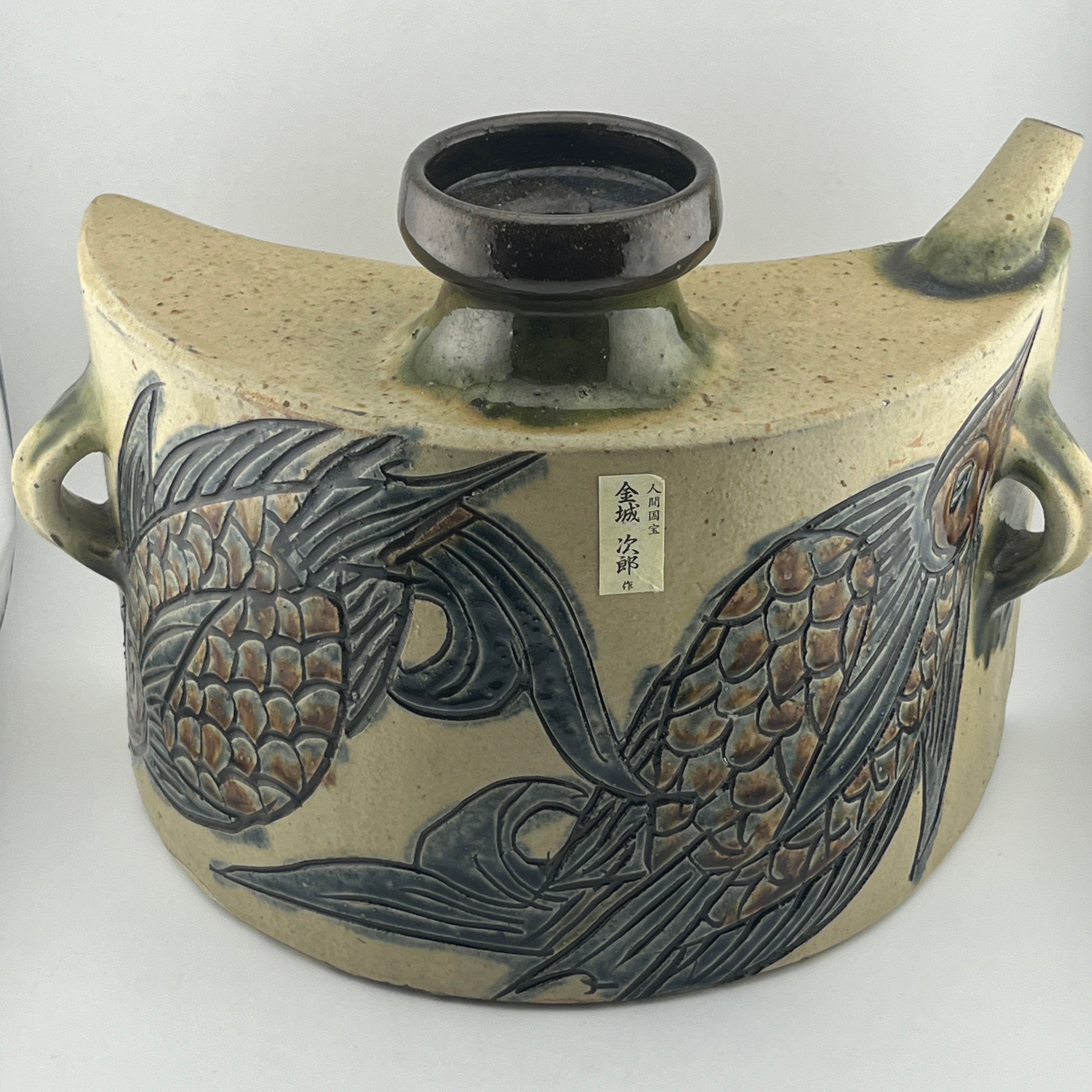 人間国宝金城次郎一門 金城敏徳 作 藍色付立シーサー（中）1対 人間