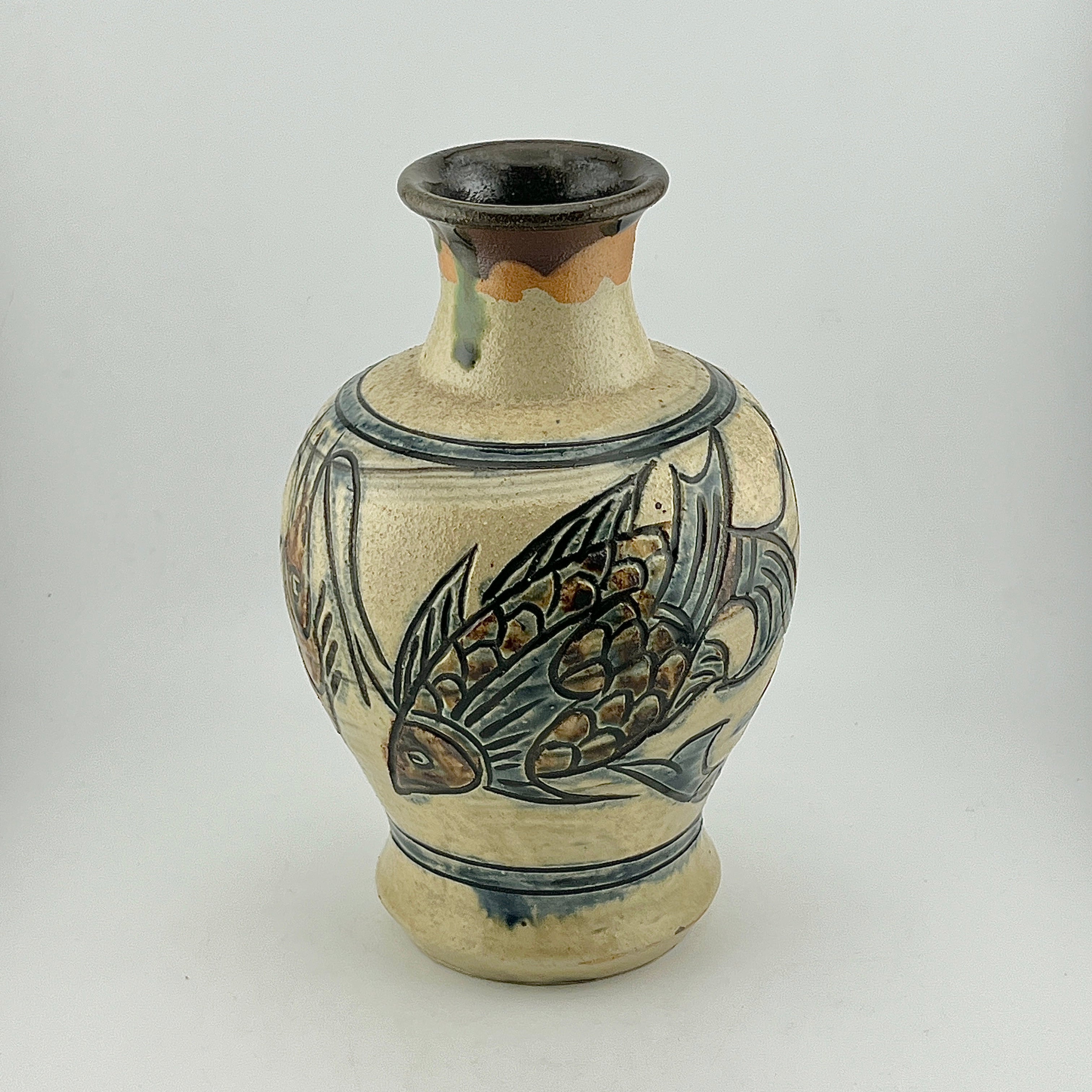本物保証】金城次郎 抱瓶(魚紋抱瓶）共箱 栞 人間国宝 美品 壷屋
