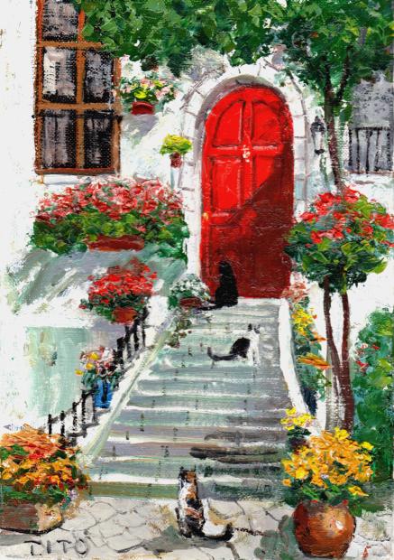 猫の絵画を油絵で描いた伊東拓実のインテリアの猫の絵「