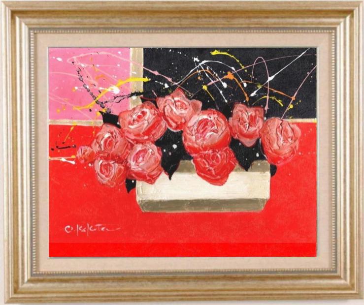 花の絵画を油絵で描いた柿田治の花の絵「赤い薔薇」を通販で販売