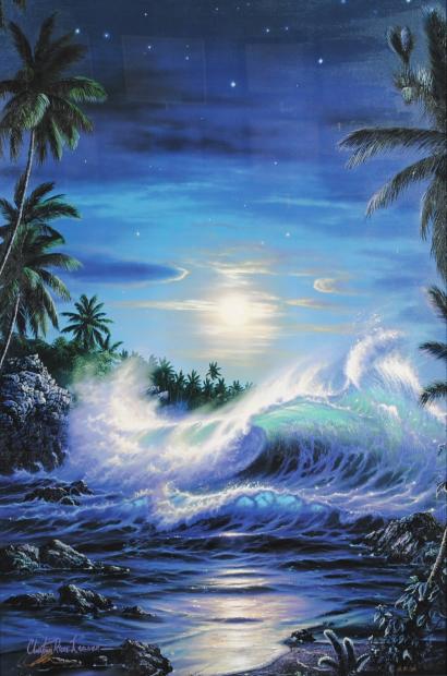 海の絵画をミクストメディアの版画で制作したクリスチャン・リース