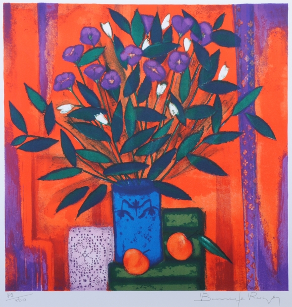 花の絵画をリトグラフの版画で制作したロジェ・ボナフェの花の絵「花束
