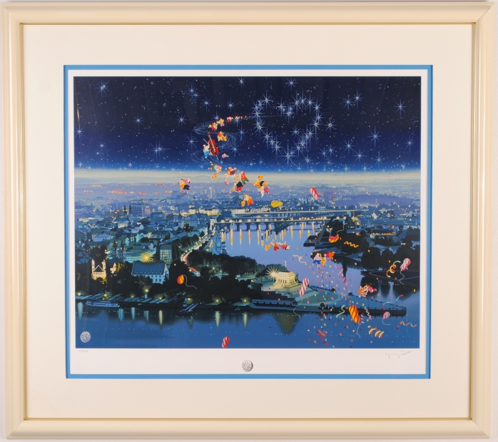 シルクスクリーンの版画でヒロ・ヤマガタが制作した絵「恋する星座」を