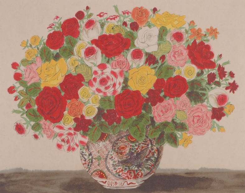 青木乃里子【黄色の薔薇】lithograph ジグレー 青木乃里子【黄色の薔薇