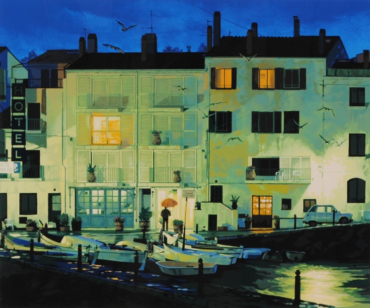 笹倉鉄平 『 雨あがり / 赤いパラソル 』 シルクスクリーン 笹倉鉄平