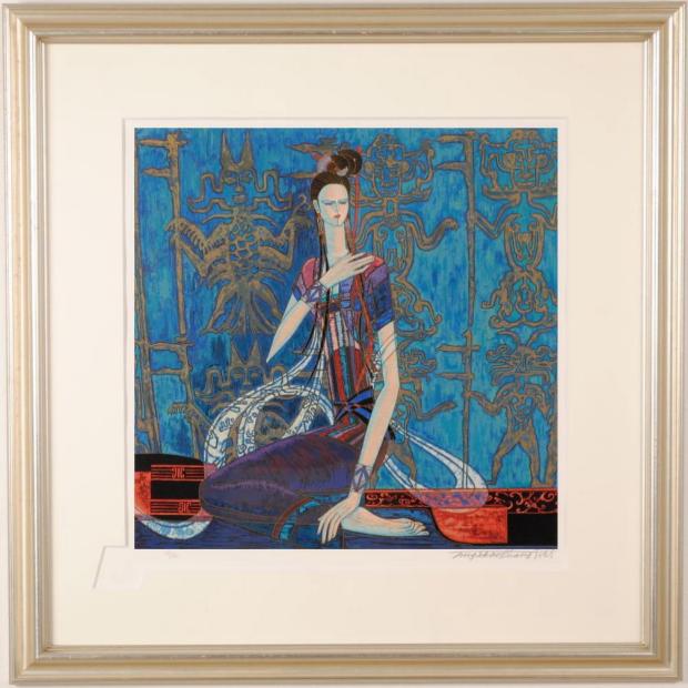 インテリアの絵画をシルクスクリーンの版画で制作したティン・シャオ