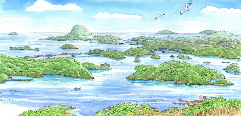 絵画の水彩画で内藤謙一が描いた熊本の絵「薫風・天草の海」を通販で販売