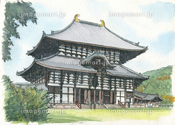 油絵】三水公平/東大寺金堂（大仏殿）/古都奈良/真作/油彩/絵画/世界遺産