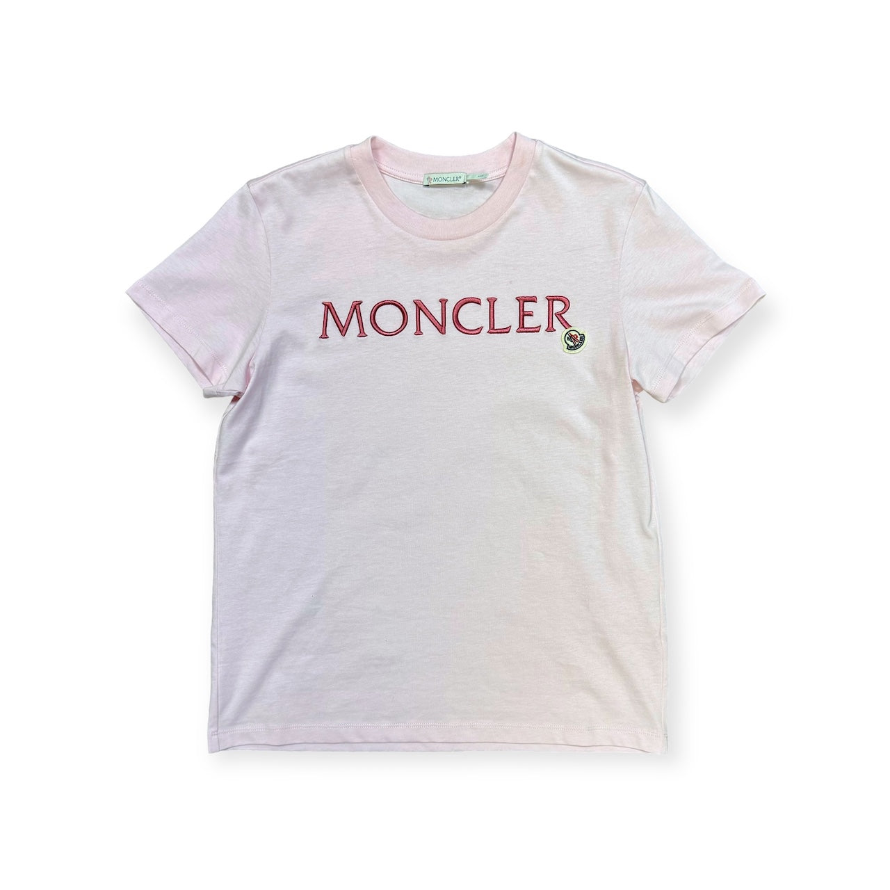 MONCLER Embroidered Logo T-Shirt in Pink | Size Small – More Than