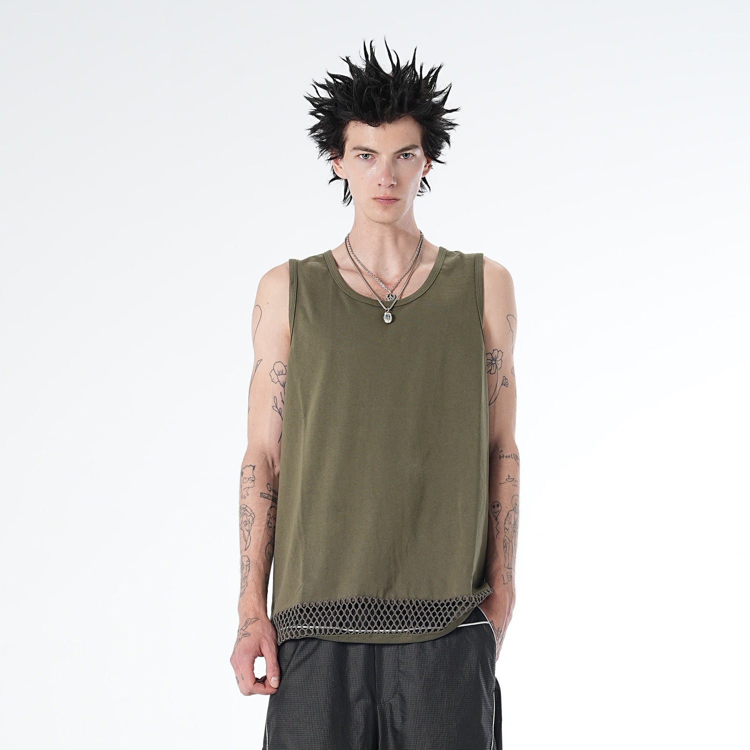 MUZE TURQUOISE LABEL - HEM MESH TANK TOP(KHAKI) ミューズ タンク