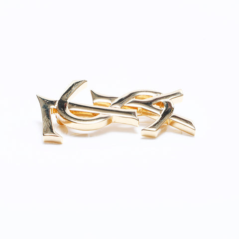 Very good condition YVES SAINT LAURENT YSL logo brooch gold WS8165