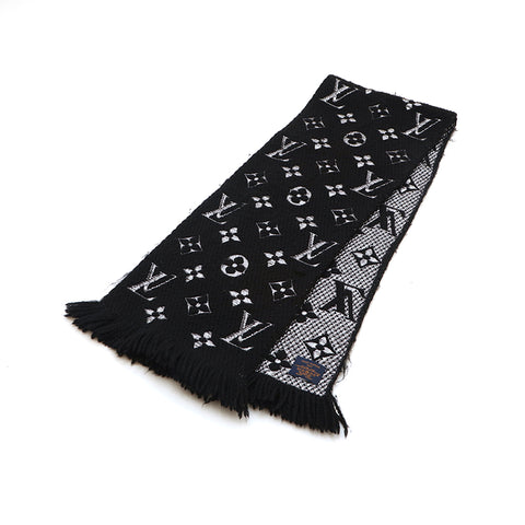 ルイ・ヴィトン LOUIS VUITTON モノグラム マフラー ブラック×シルバー