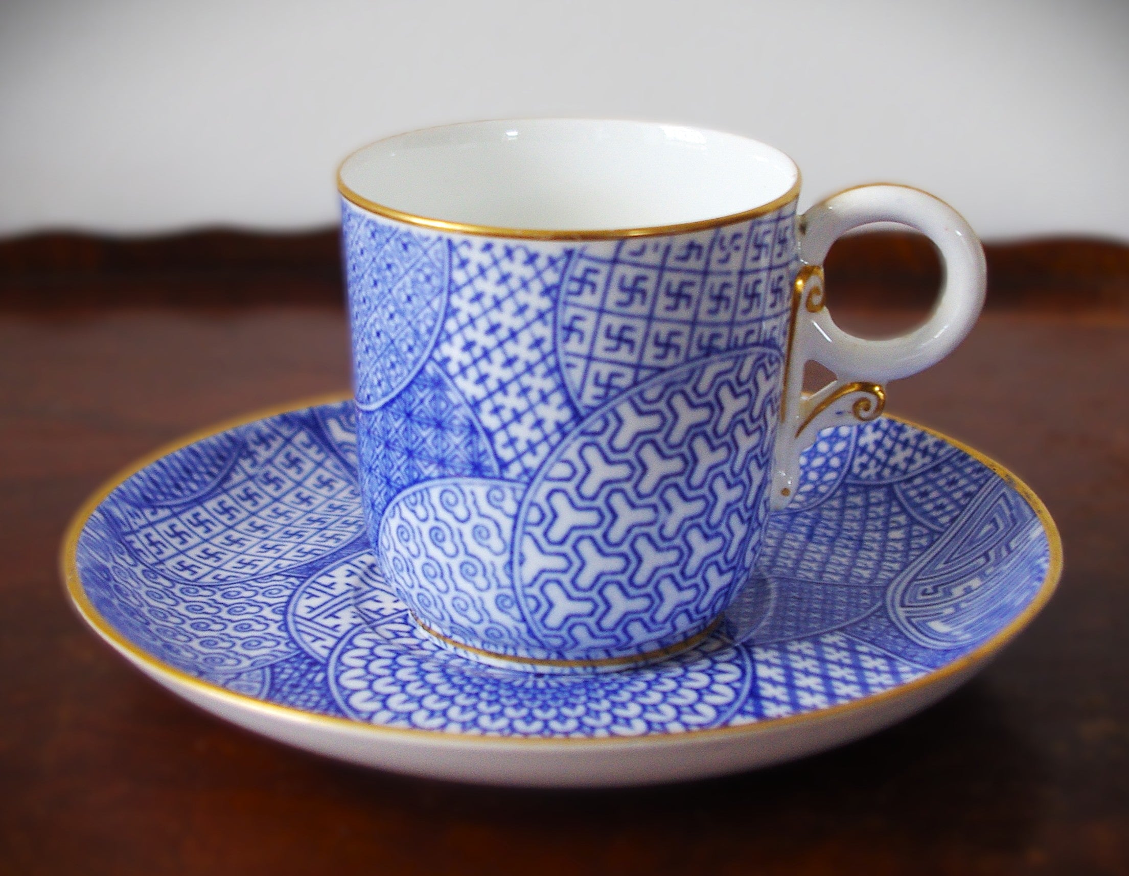 Royal Worcester Japonisme Cup & Saucer 2 Piece Set - Blue & White