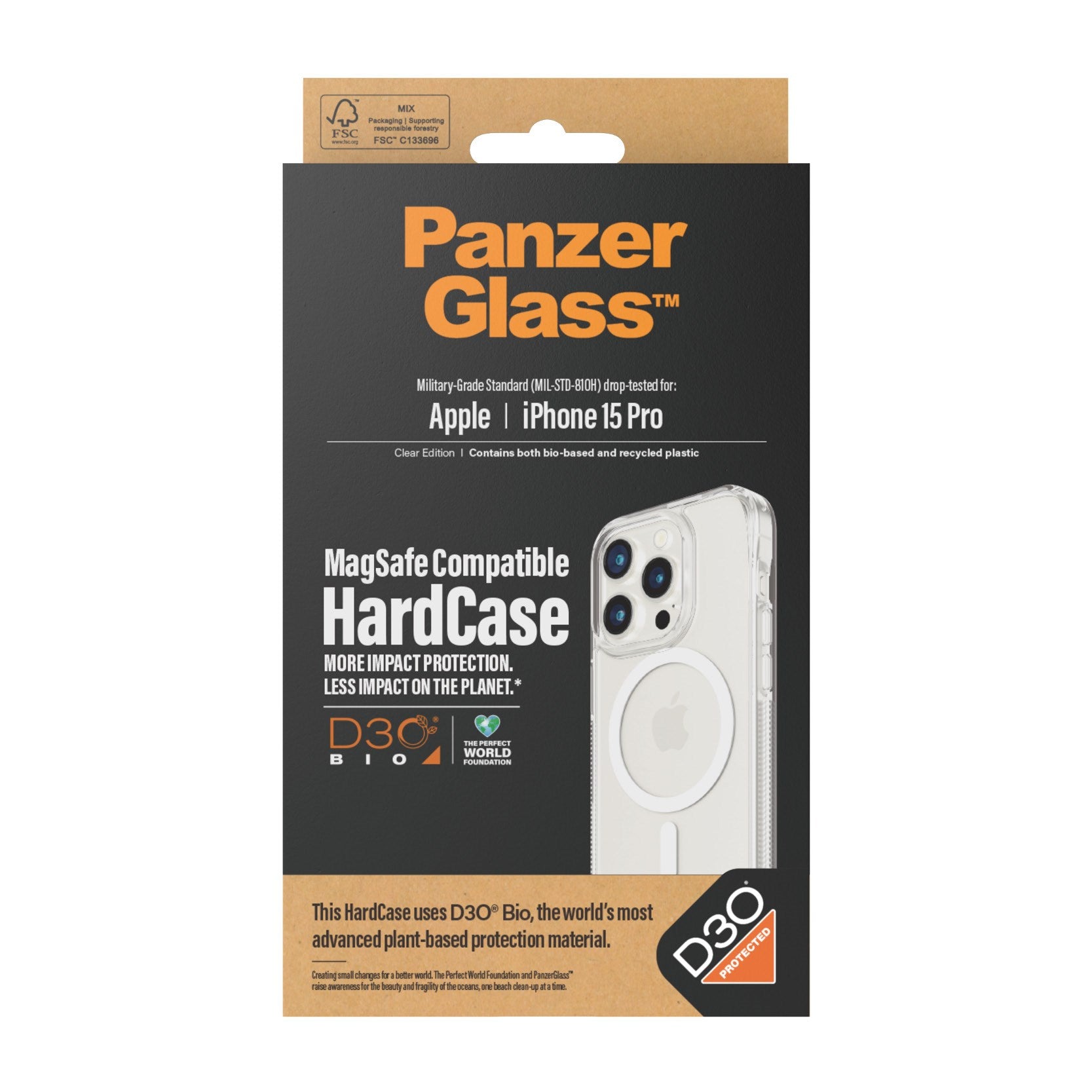 PanzerGlass® HardCase Transparent w. White MagSafe & D3O® iPhone 15 Pr