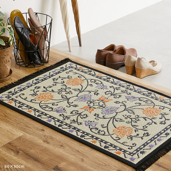 い草玄関マット 国産 60×90cm 抗菌 防臭 花柄 井草 エントランスマット