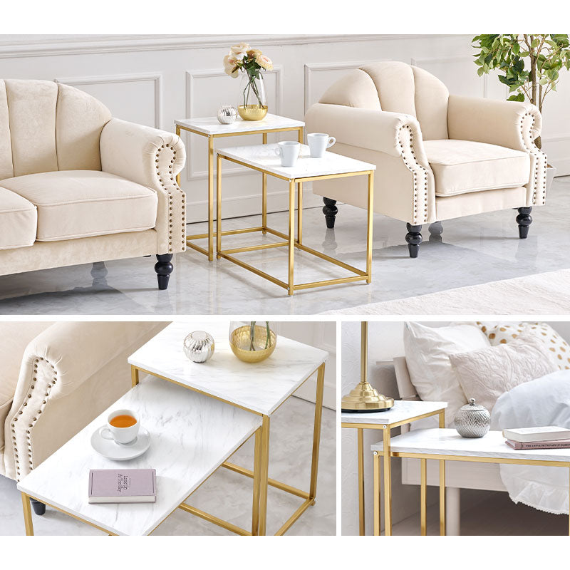 大理石調＆ゴールドフレーム ネストサイドテーブル [幅60] 角型