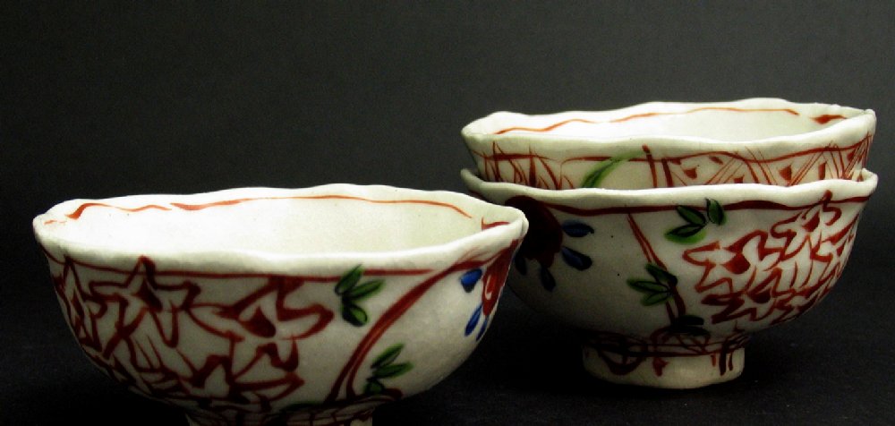 榛澤宏 色絵二花楕円小皿 豆皿 たたら 粉引 赤絵 作家もの 榛澤宏 色絵