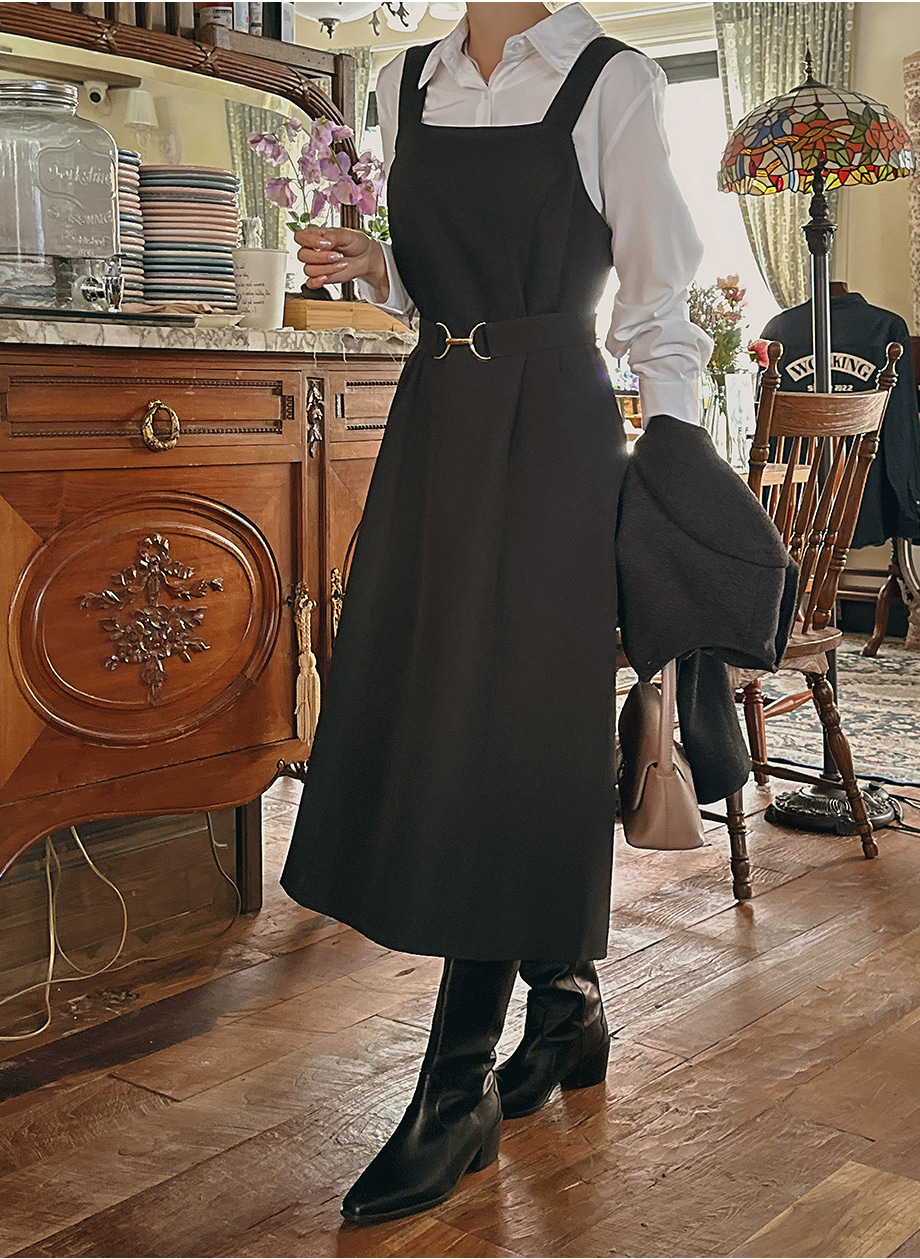 LEJA】ビスチェ風ウエストベルト付きベロアワンピース LEJA】ビスチェ