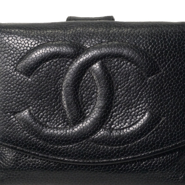 OLD CHANEL ココステッチWホック折財布（黒/キャビアスキン