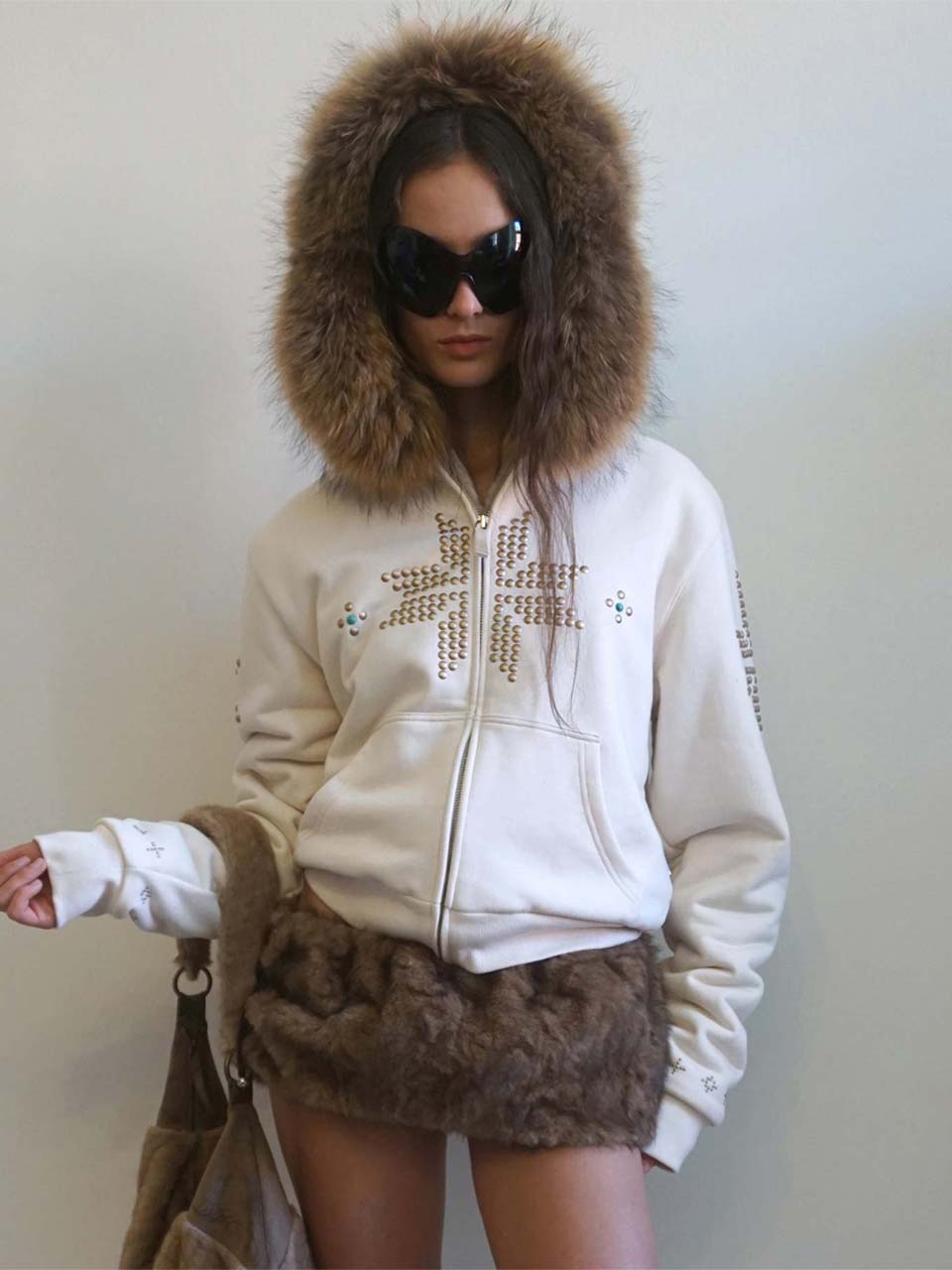 Fur Trimming Hooded Zip-Up Dirty White – SCULPTOR JAPAN