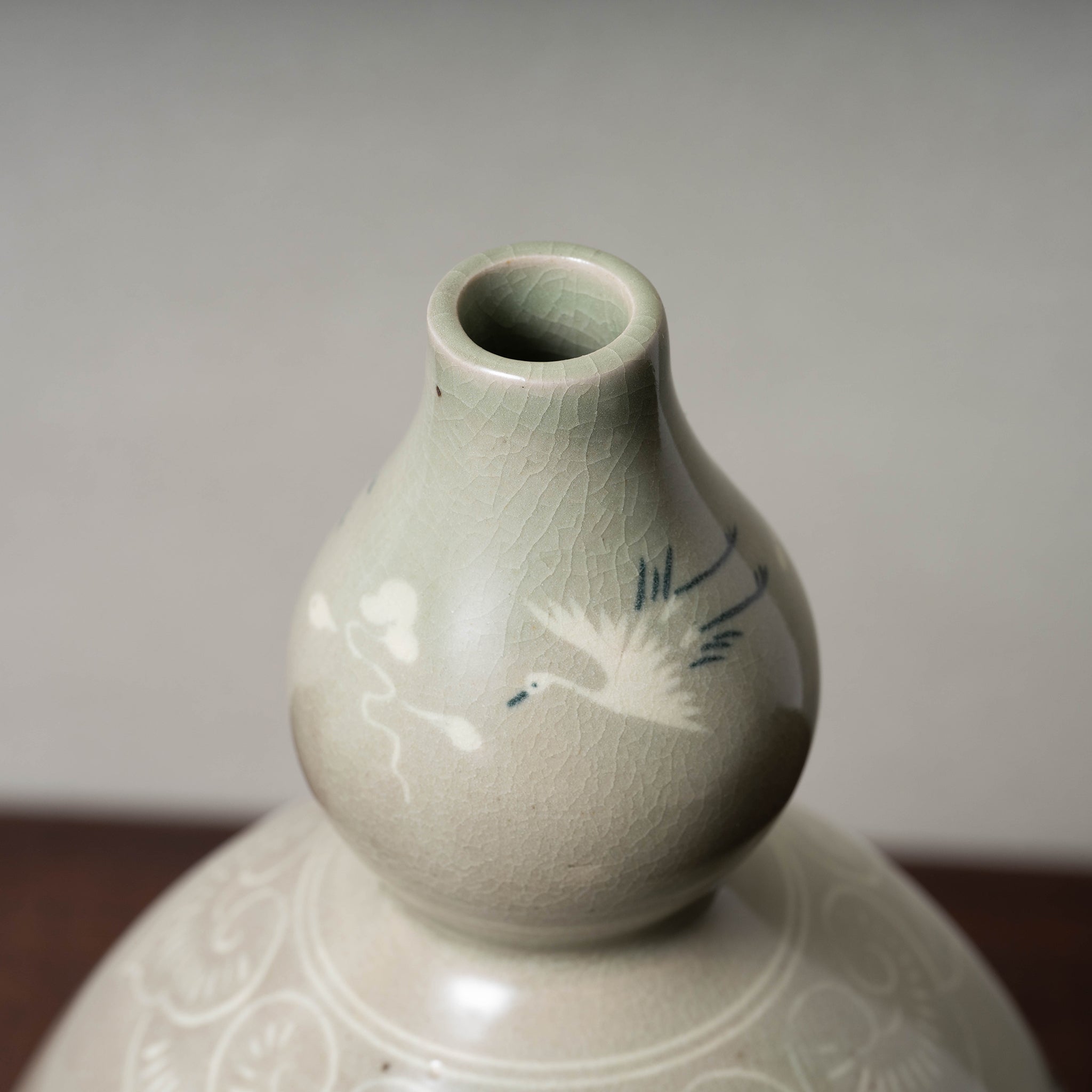 高麗時代 青磁象嵌『蓮花文』 梅瓶 大型飾壺 高さ30.5cm 花器 華道具