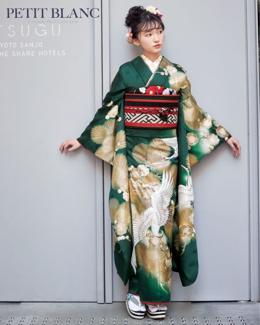 お得品】 振袖セット 成人式 正絹 古典柄 振袖 緑 S*65 ○ 振袖2024