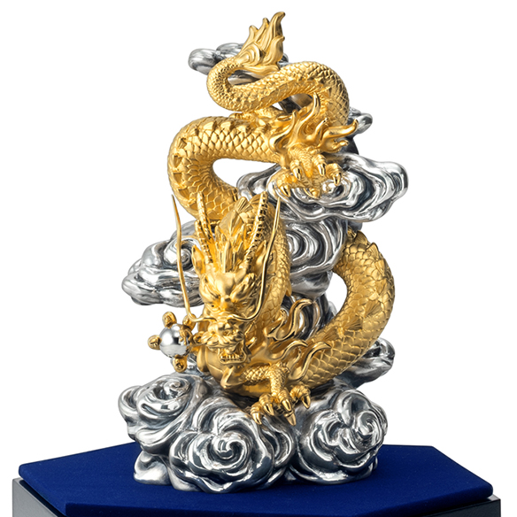 純金置物 「瑞雲降龍（大)」 （純プラチナ宝珠付） | 高品質 金・プラチナ