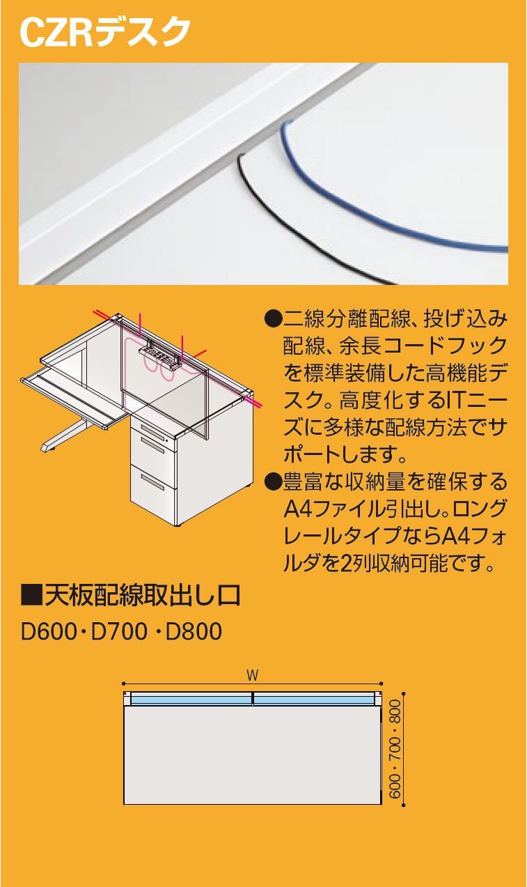 CZRシリーズ ワゴン A4・3段 CZR-046MACSB-W9｜オフィスデスク