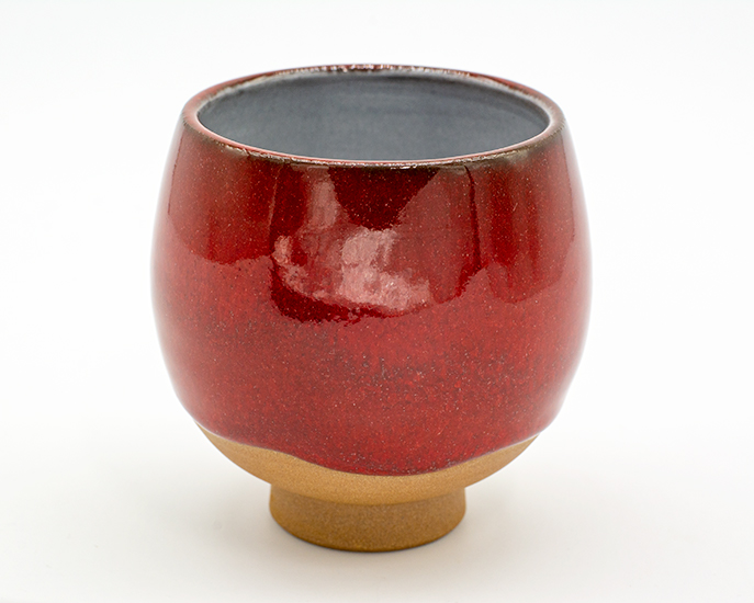 森山焼 赤焼 四代目 鈴木静邨作 紅彩鶴首花瓶 共箱 V 4186