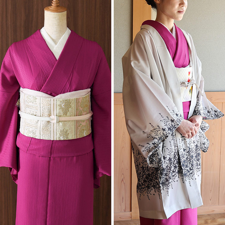 洗える 色無地 袷 仕立て上がり 日本製 東レ（牡丹色 S M L サイズ）赤